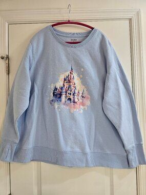 Disney Watercolor Cinderella Castle Sweatshirt - Tek Gear Ultrasoft Fleece Blue